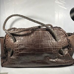 Furla Dark Brown Crocodile Embossed Bag